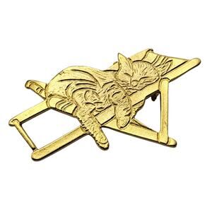 Vintage Cat Brooch Gold Tone Mystique Signed Figural Kitty Pin